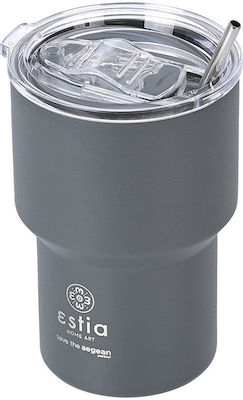 Estia Glass Thermos Stainless Steel BPA Free Fjord Grey 400ml with Straw