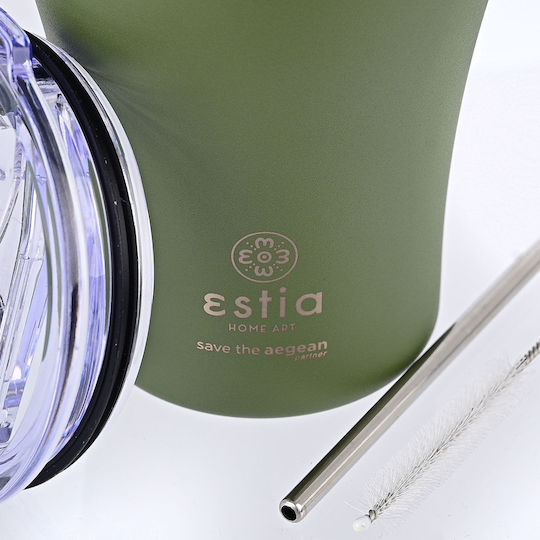 Estia Coffee Mug Save The Aegean Glass Thermos Stainless Steel BPA Free 350ml Forest Spirit with Straw