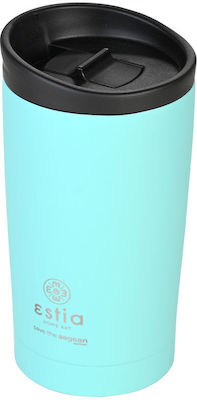 Estia Travel Mug Save The Aegean Recycelbar Glas Thermosflasche Rostfreier Stahl BPA-frei Turquoise 350ml