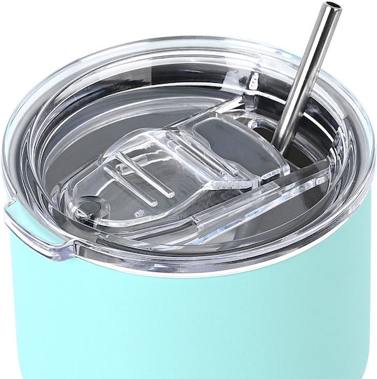Estia Coffee Mug Lite Save The Aegean Recyclable Thermos Stainless Steel BPA Free 400ml Bermuda Green with Straw