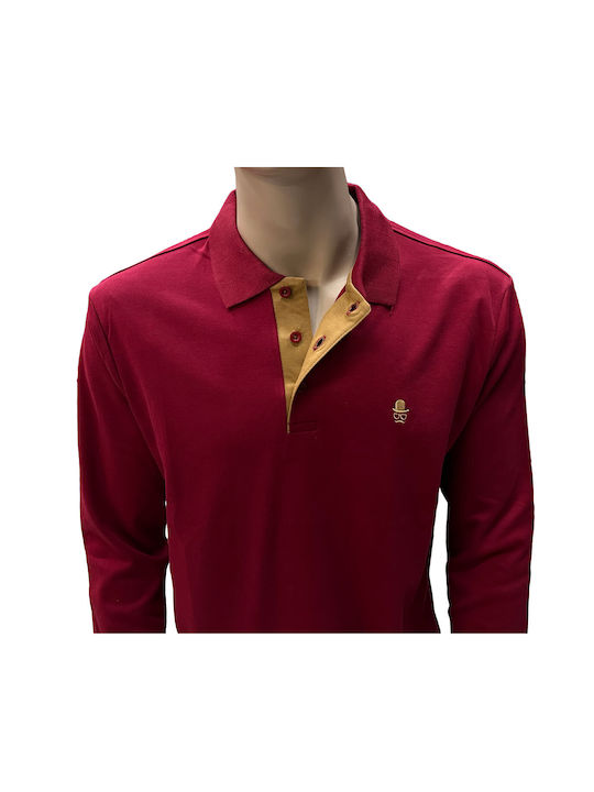 Al Franco Men's Long Sleeve Blouse Polo Burgundy