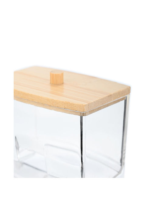 Cutie De Depozitare Și Organizare Bambus Pentru Tampoane 9x7.5x7 Cu Capac