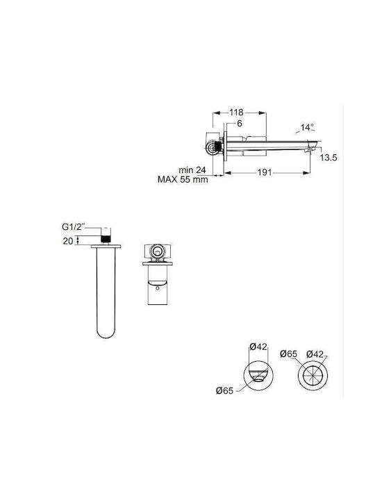 Eurorama Built-in Faucet Mixer for for Bathroom Sink 1 Exit Black