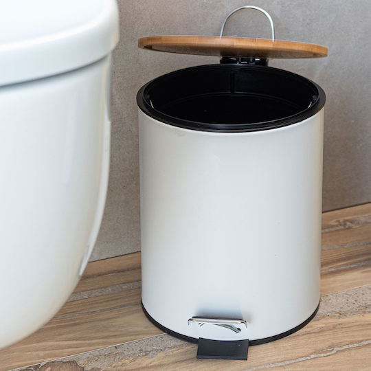 Estia Bamboo Essentials Inox Bathroom Basket Soft Close 5lt White