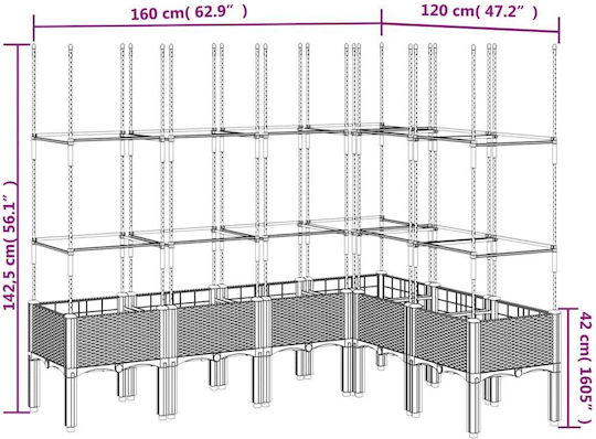 vidaXL Ζαρντινιέρα Πλαστική Γκρι 160x120x142.5εκ.