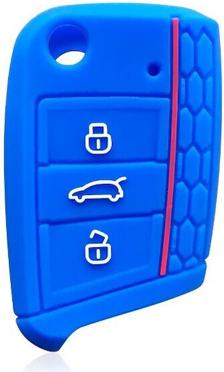 Car Key Cover Case made of with 3 Buttons for Skoda / Seat / VW in Blue Color