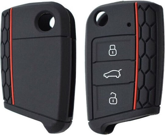 Car Key Cover Case made of with 3 Buttons for Skoda / Seat / VW in Black Color