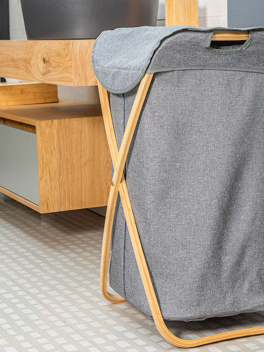 Estia Essentials Laundry Basket Bamboo Folding with Cap 40x40x70cm Gray