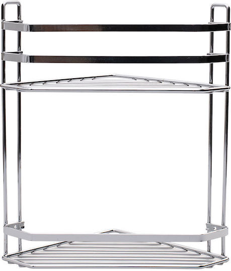Estia Elegant Colțar Montat pe perete Raft Baie Metal cu 2 Rafturi 32x28x18cm Argintie Estia Elegant Colțar Montat pe perete Raft Baie Metal cu 2 Rafturi 32x28x18cm Argintie