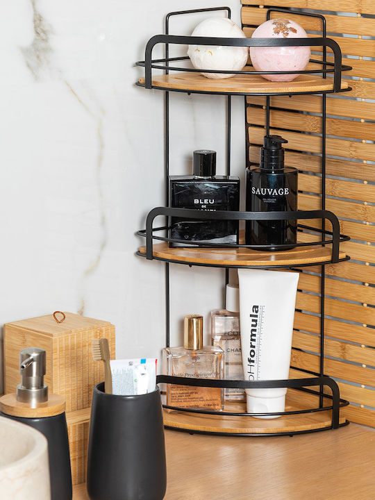 Estia Essentials Γωνιακή Επιτοίχια Ραφιέρα Μπάνιου Bamboo με 3 Ράφια 19.5x19.5x49cm