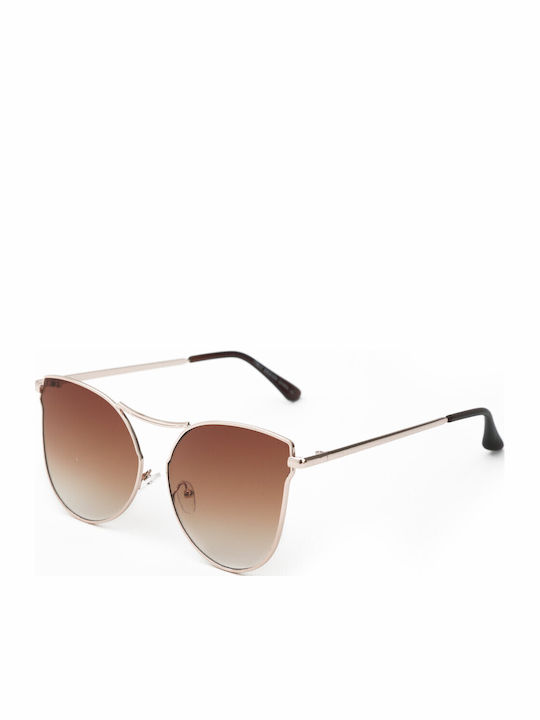 V-store Sunglasses Ροζ Χρυσά with Metal Frame & Brown Lens
