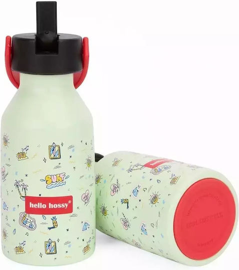 Hello Hossy Sticlă pentru copii Termos din Oțel Inoxidabil cu Pai 350ml