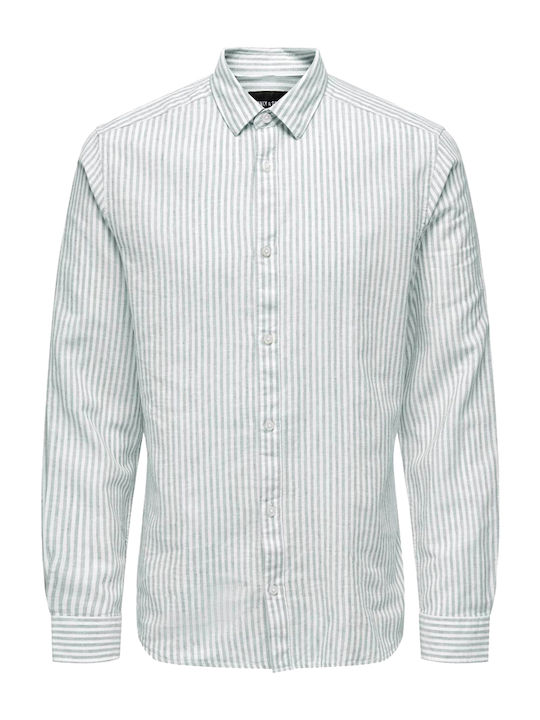 Long-sleeved Linen Shirt Striped Beige