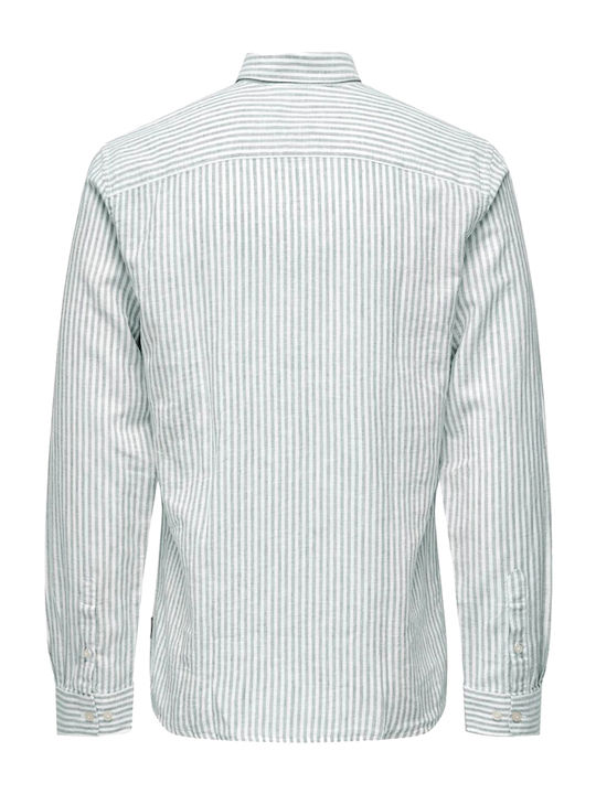 Long-sleeved Linen Shirt Striped Beige