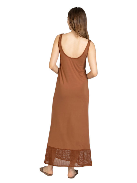 Aggel Dress Maxi Rochie Tricotat cu Slit Brown