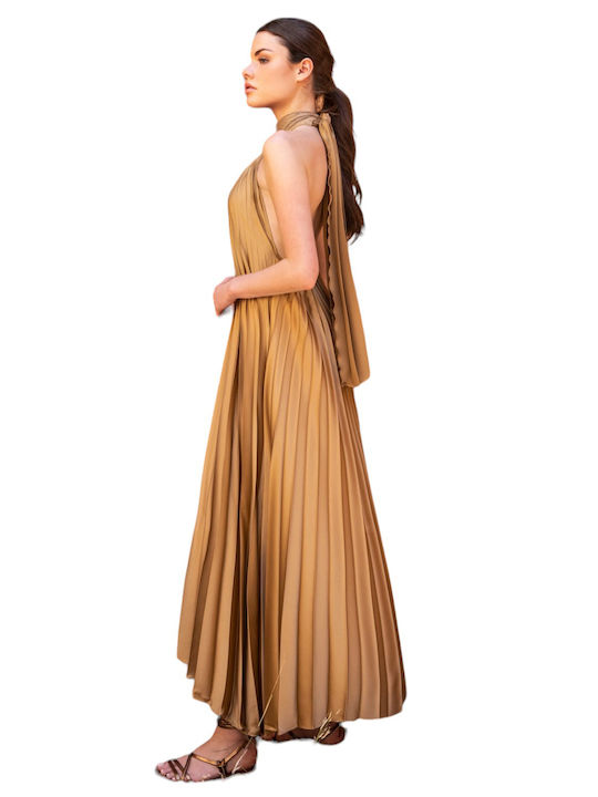 Aggel Midi Evening Dress Satin Gold