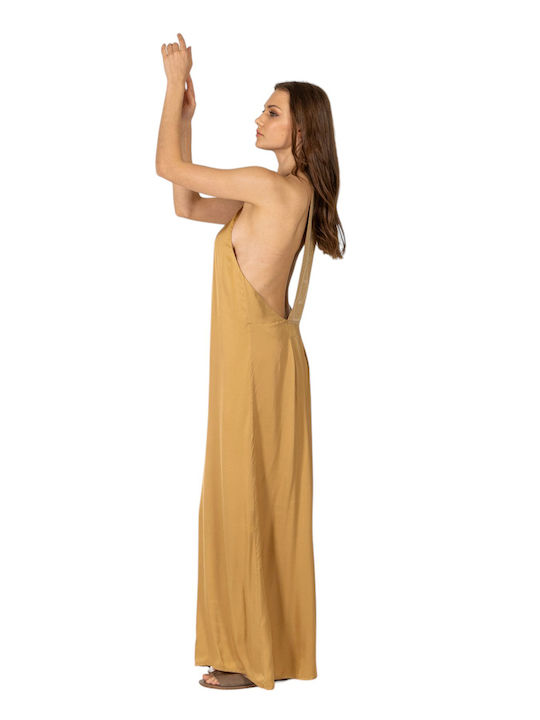 Sommer Maxi Abendkleid Satin Gold