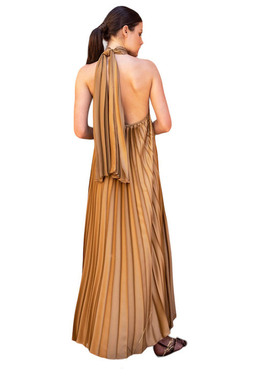 Sommer Maxi Abendkleid Satin Gold