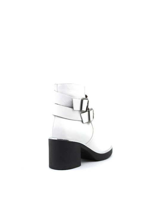 Paola Ferri Leather Women's Chelsea Boots with Medium Heel White