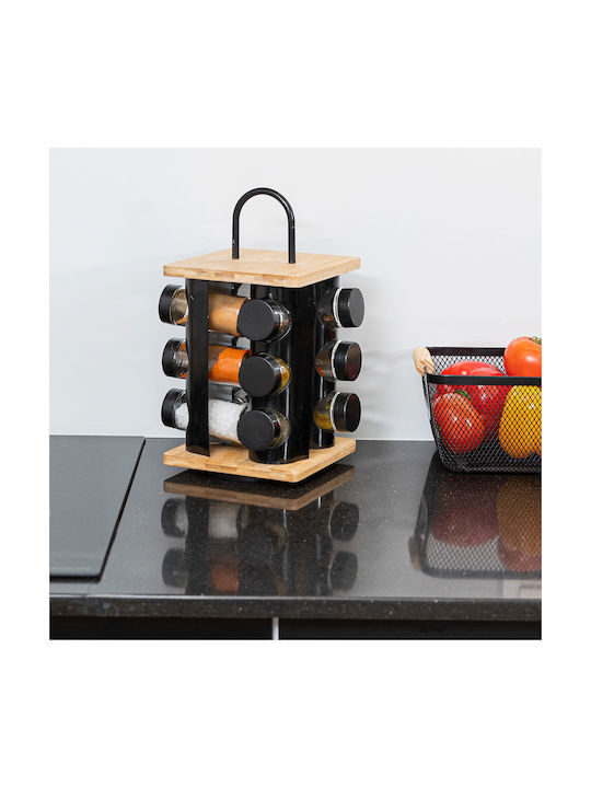 Estia Glass Tabletop Rotating Spice Rack Bamboo Essentials Brown 12pcs