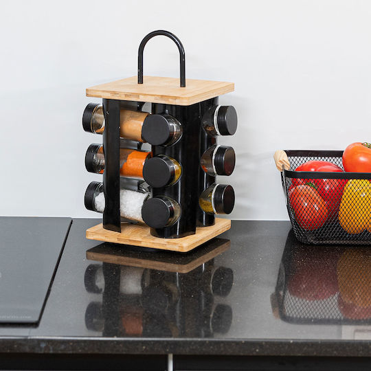 Estia Glass Tabletop Rotating Spice Rack Bamboo Essentials Brown 12pcs