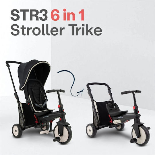 Smart Trike Детска Триколка STR3 Folding Сгъваем, Преобразуем с Родителска Дръжка & Сенник за 9+ месеца Черен