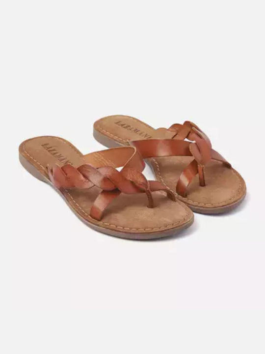 Lazamani Leder Damen Flache Sandalen in Tabac Braun Farbe