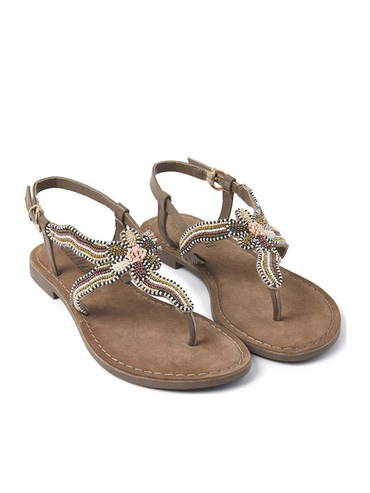 Leder Flache Sandalen für Damen in Braun Farbe