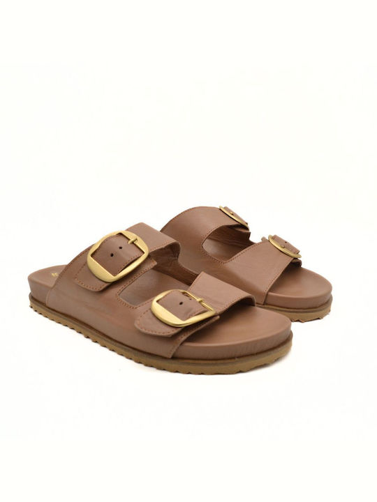 Hawkins Premium Leather Women's Flat Sandals in Tabac Brown Color