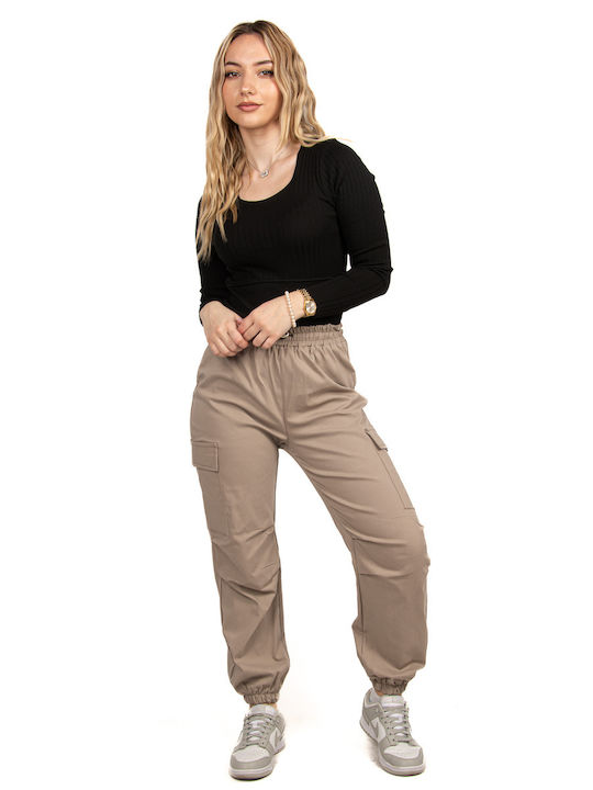 Ellen Women's Fabric Cargo Trousers Beige