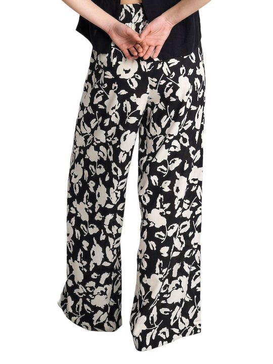 Attrattivo Women's Fabric Trousers Floral Black
