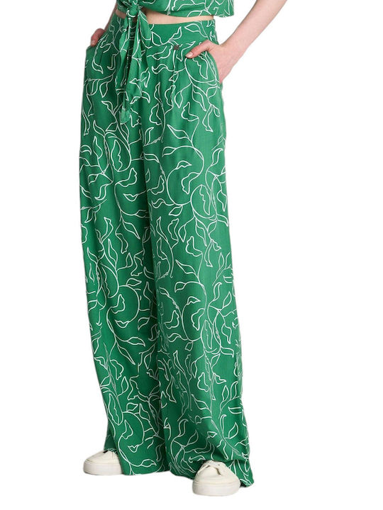 Attrattivo Women's Fabric Trousers Floral Green