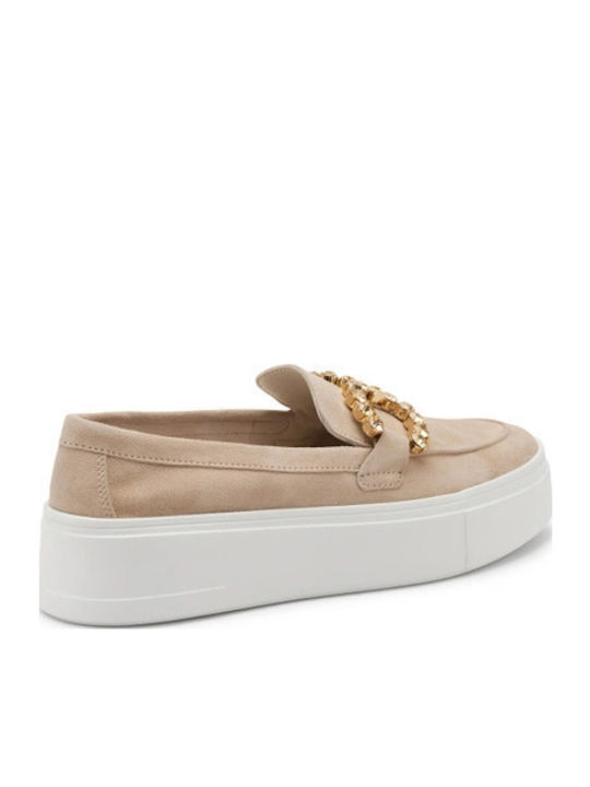 Leather Women's Moccasins in Beige Color