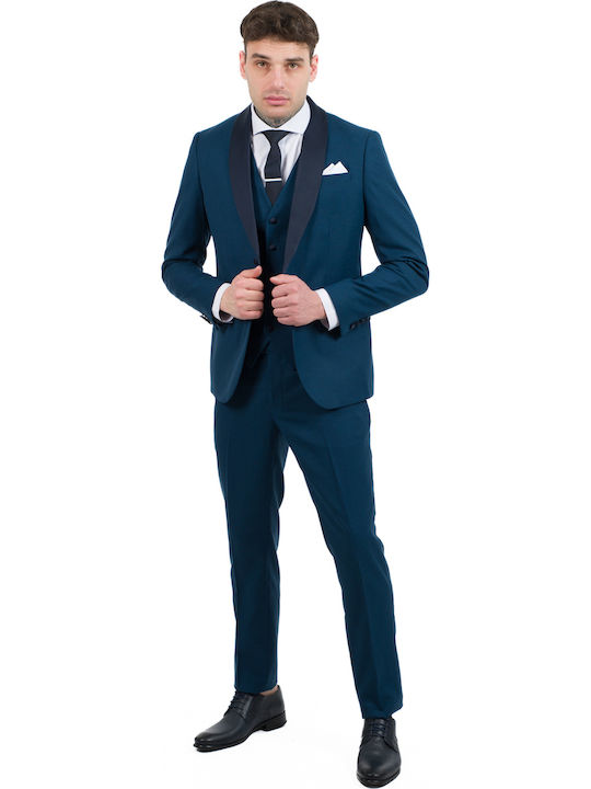 Men's Suit with Vest Slim Fit Petrol (Item J062)