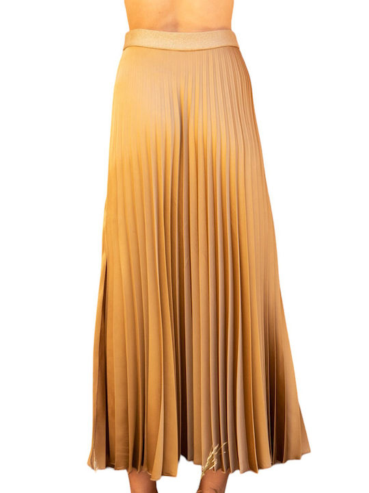 Aggel Satin Pleated Maxi Skirt Brown