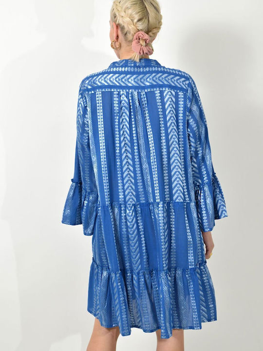 Kurzer Kaftan mit schönem blauen Rüschen-Design 24128