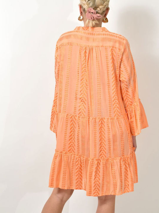 Short Kaftan with Beautiful Ruffle Design Orange 24138