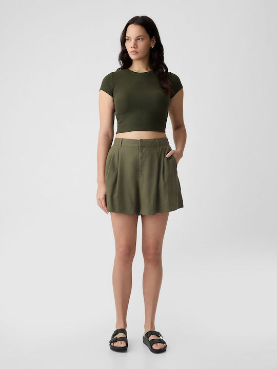 Women's Linen High-waisted Shorts Haki