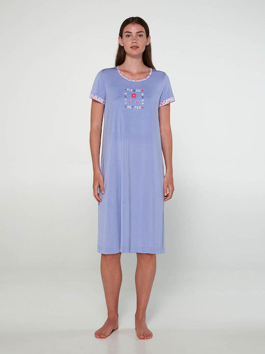 Vamp Women's Summer Cotton Nightgown Blue