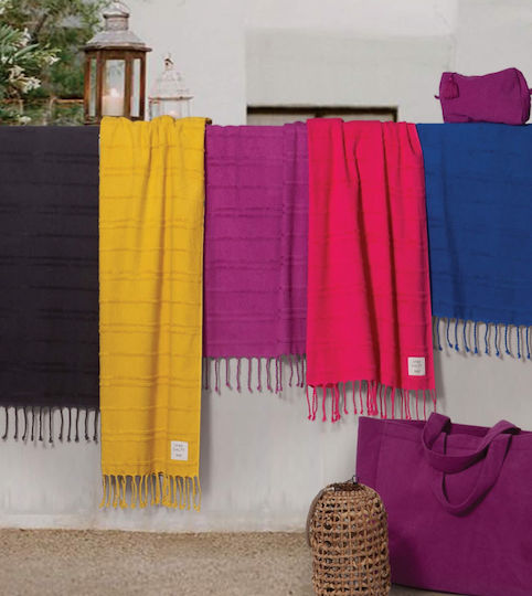 Nef-Nef Homeware Cotton Yellow Beach Towel with Fringes 160x80cm