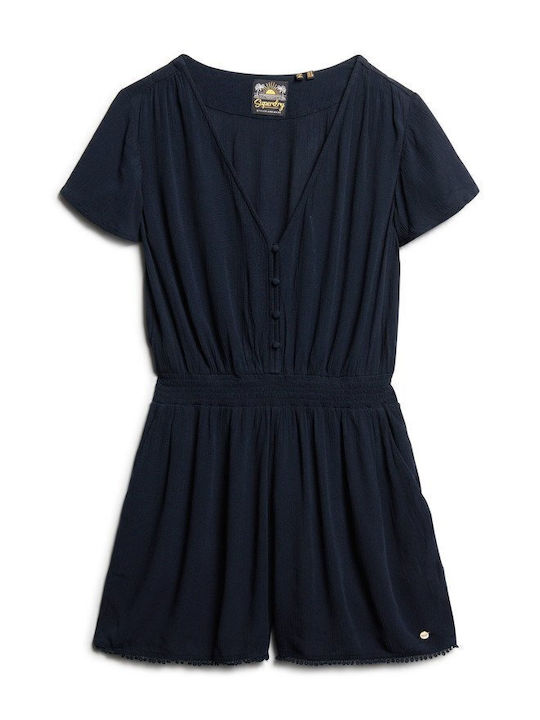 Beach Playsuit Women's Short Sleeve One-piece Shorts Blue