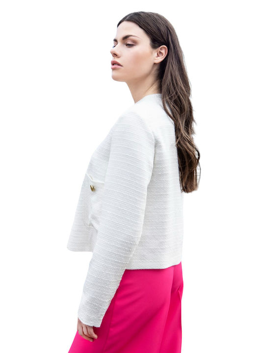 Aggel Scurt Blazer pentru femei Tweed Sacou White