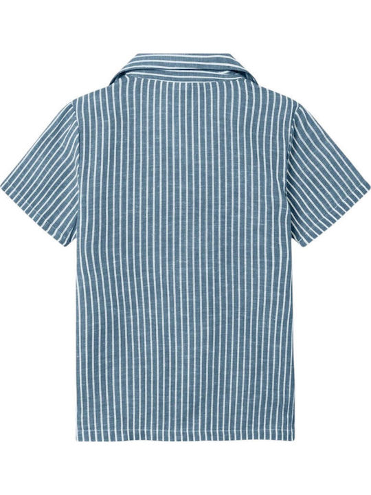 Name It Παιδικό Ριγέ Πουκάμισο Κοντομάνικο Λινό Provincial Blue