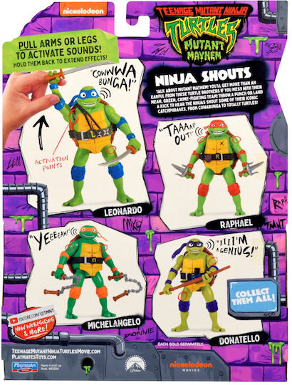 Фигура за Действие Mutant Mayhem Movie Deluxe Ninja Shouts Костенурките нинджа (Teenage Mutant Ninja Turtles) със звуци Леонардо за 4+ години Години 14см.