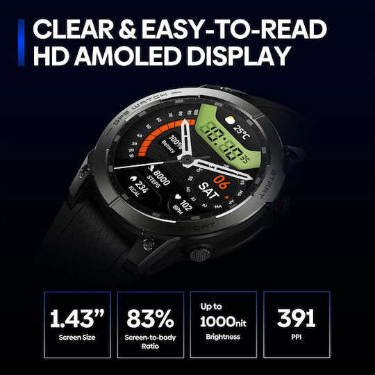 Zeblaze Stratos 3 Pro Aluminium 46mm Smartwatch mit Pulsmesser (Schwarz)