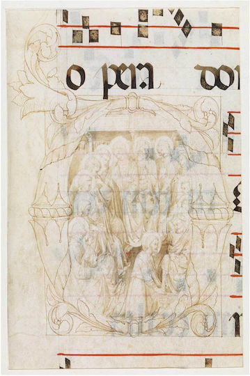 Christ Washing The Feet Of The Apostles In An Initial D, Fragments Of Text, And Musical Staves By Lorenzo Monaco Gemälde auf Leinwand 120x80cm
