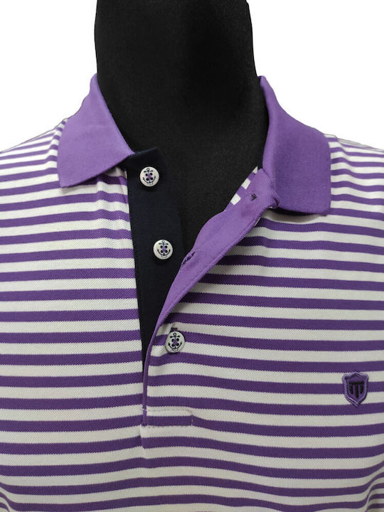 Men's Polo Shirt Tony Montana Piqué Striped Purple White