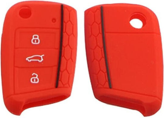 Car Key Cover Case made of with 3 Buttons for Skoda / Seat / VW in Red Color