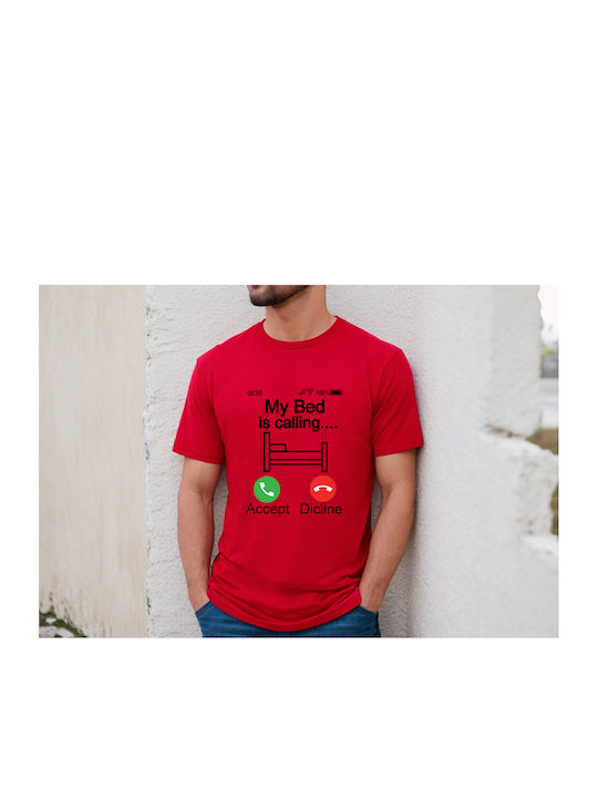 Fruit of the Loom My Bed Is Calling T-shirt Red Cotton