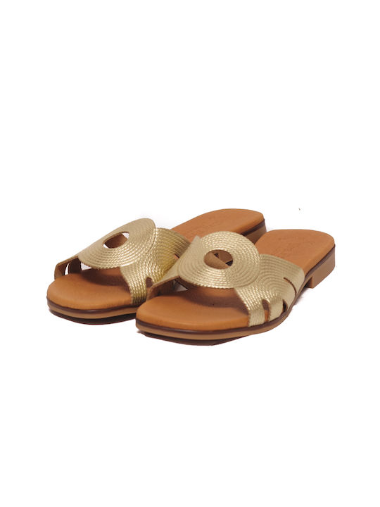 Eva Frutos Leather Women's Flat Sandals in Gold Color